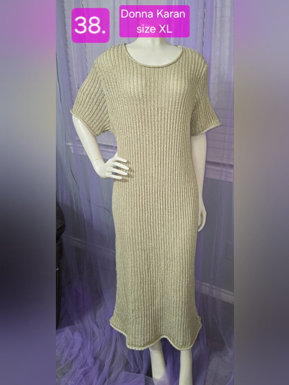 Donna Karan Shimmery Midi Dress in Light Beige